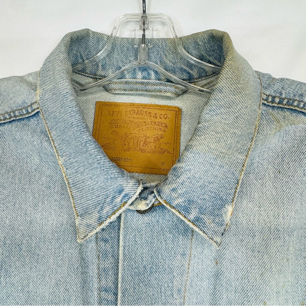 Vintage Distressed Levi’s Classic Denim 90s Trucker Jacket 70507 Sz M - Picture 6 of 17